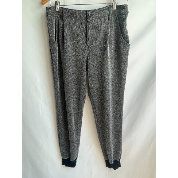Free People Womens Knit Trousers 12 Herringbone Black Gray Button Zipper Jogger - Picture 1 of 12